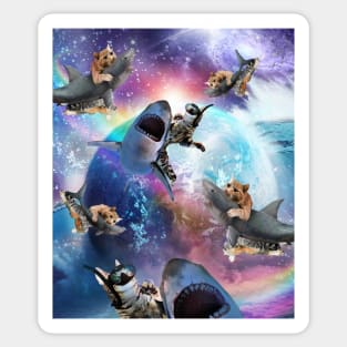 Space Cat Riding Shark, Galaxy Rainbow Cats On Sharks Sticker